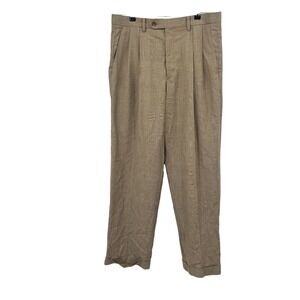 Lauren Ralph Lauren Pleated Wool Trousers 32x30 Brown Plaid Classic Old Money